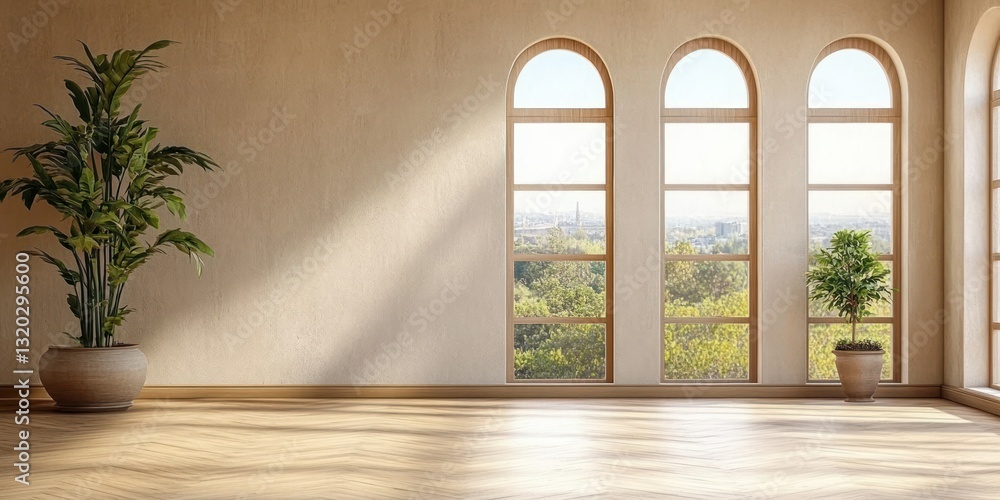 Scandinavian Minimalist Interior with Large Arched Windows and Natural Light Scandinavian Minimalist Interior with Large Arched Windows and Natural Light