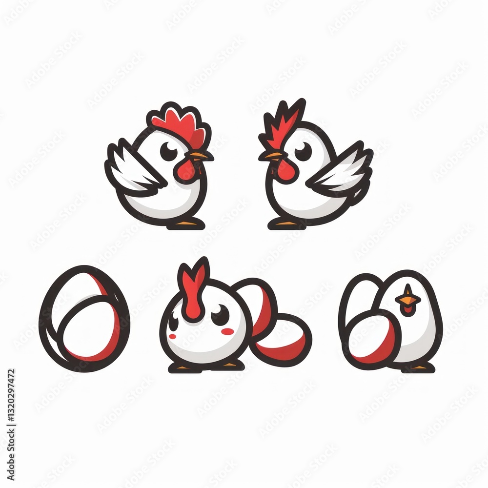 Fototapeta premium logo chicken with eggs, Chibi cute style