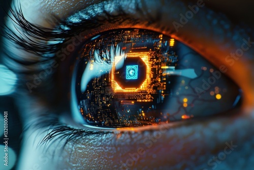 Cybernetic Eye with Futuristic Technology and Digital Circuits
