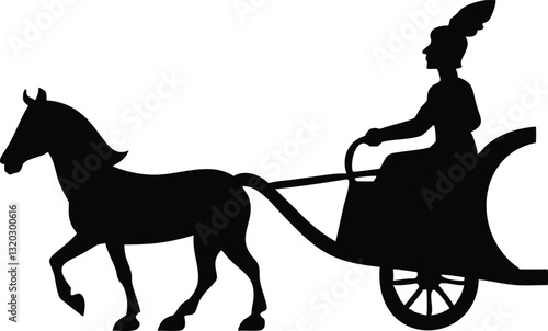 Horse carriages with coachman with whip in hand and two horses in gallop vector silhouette