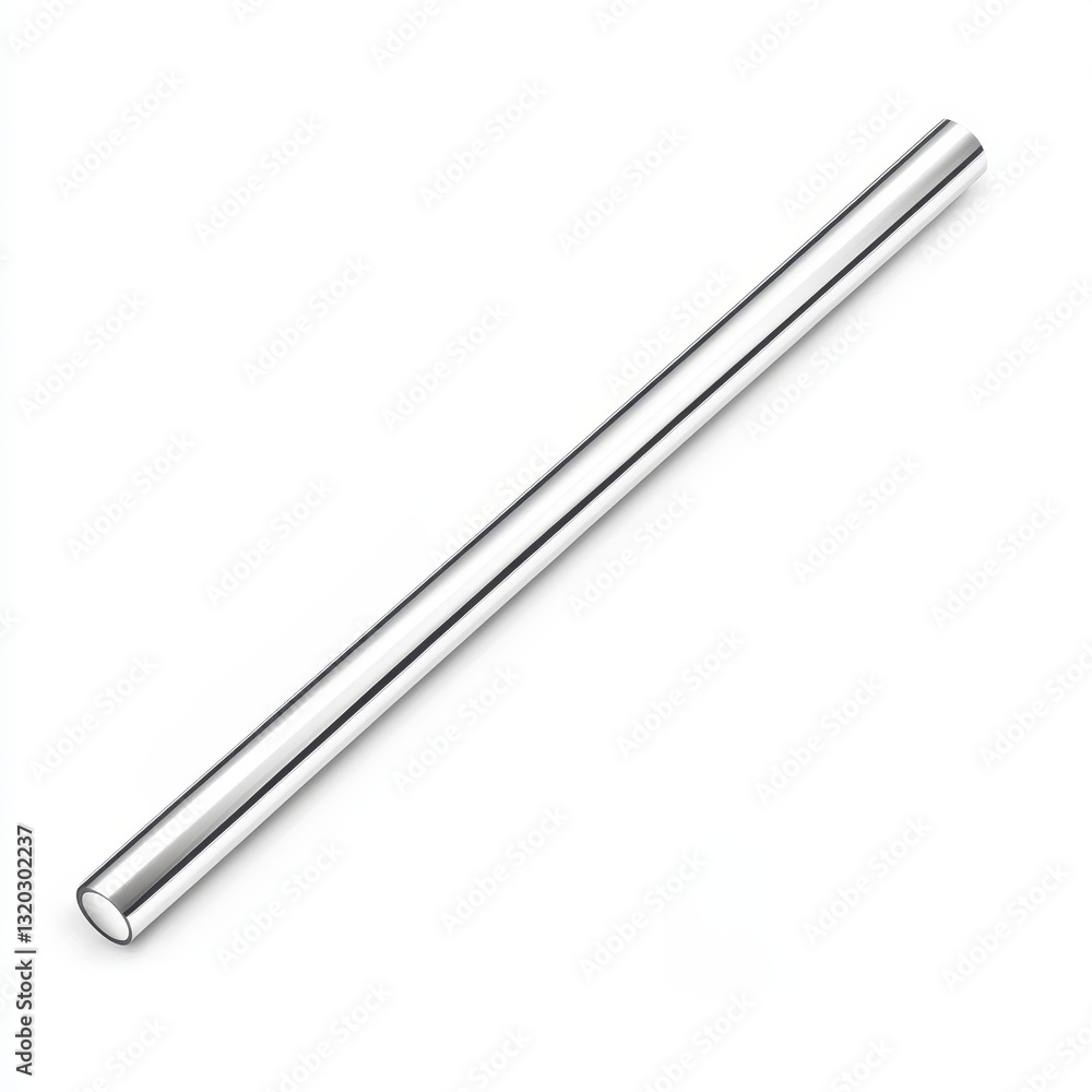Closeup of a Polished Silver Metal Rod on White Background Closeup of a Polished Silver Metal Rod on White Background