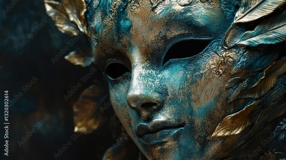Enigmatic Venetian Mask: Teal, Gold, and Intricate Design Enigmatic Venetian Mask: Teal, Gold, and Intricate Design