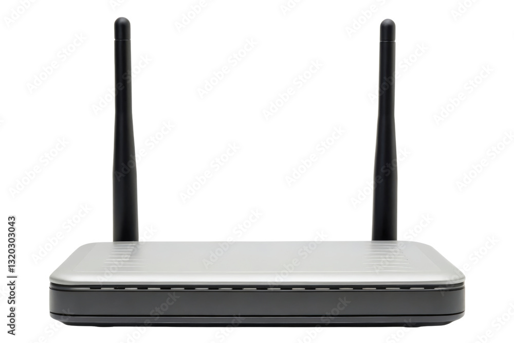 Wireless internet router with antennas isolated with transparent background Wireless internet router with antennas isolated with transparent background