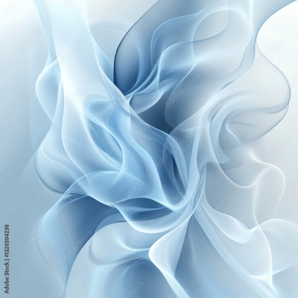 Obraz premium Abstract light blue flowing smoke design on white background