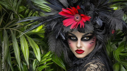 A Beautiful Lady with a Flower in Her Hair and a Natural Background.
