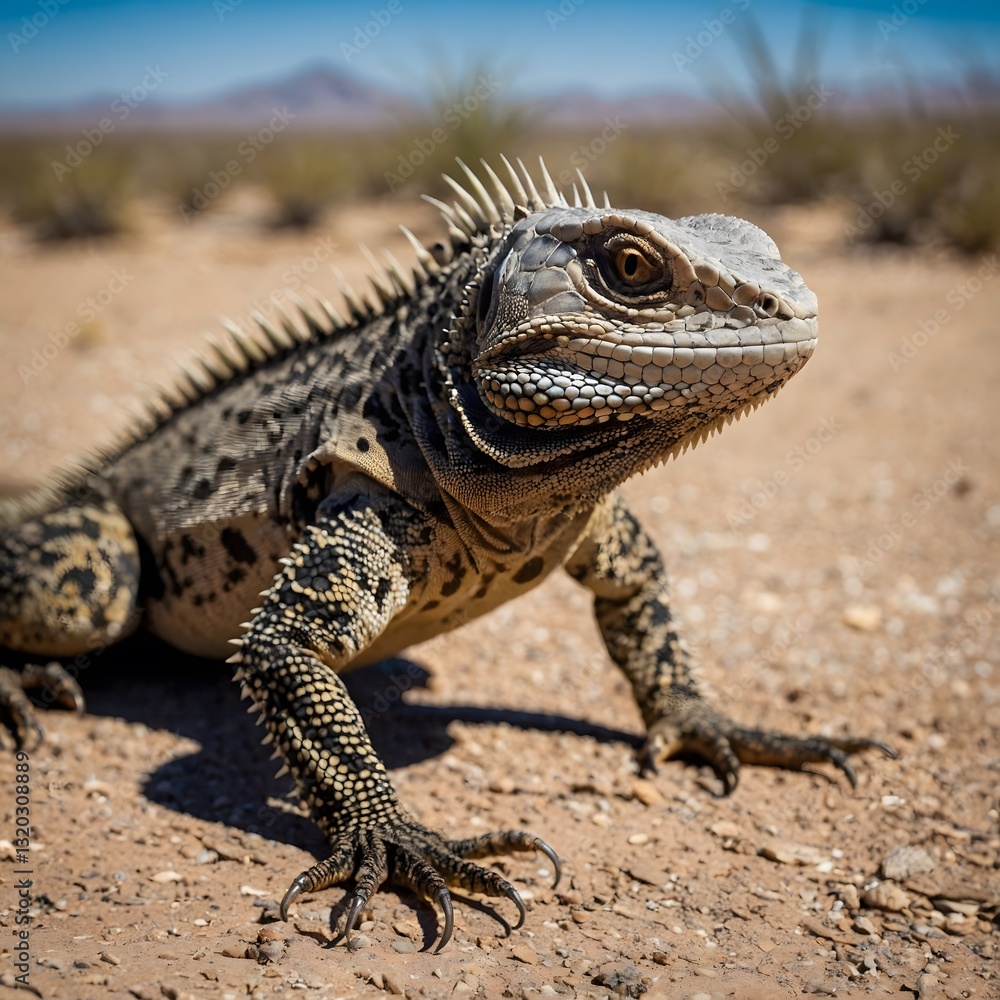 Fototapeta premium Spiny-Tailed Lizard Defending Against Predator in Desert