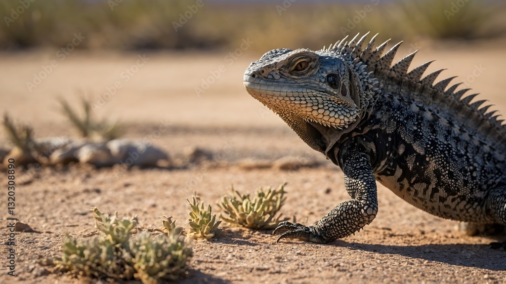Fototapeta premium Lizard Defending Under Scorching Desert Sun