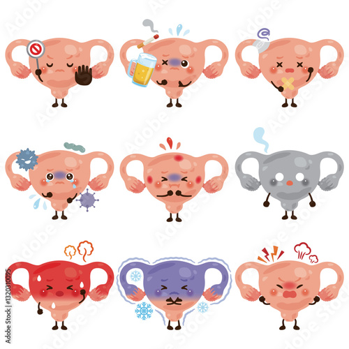 様々な状態の子宮のキャラクター
