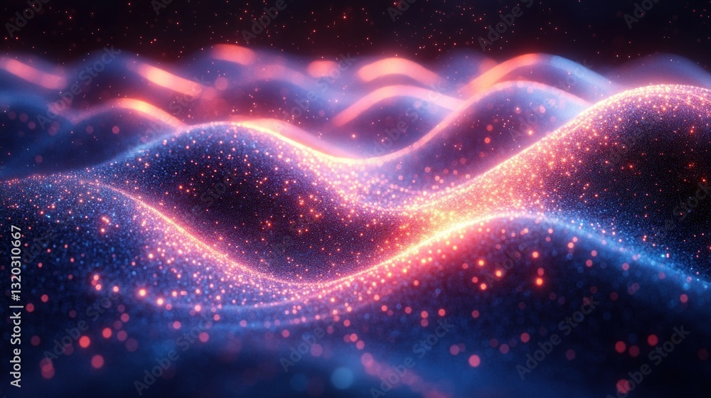 Futuristic Dynamic Wave in Space with Glowing Particles and Vortex Structure Futuristic Dynamic Wave in Space with Glowing Particles and Vortex Structure