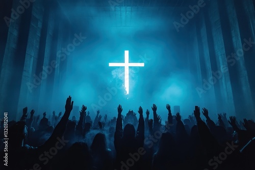 Wallpaper Mural Worship and Praise in a Glowing Spiritual Atmosphere with Silhouetted Worshippers and Cross Torontodigital.ca