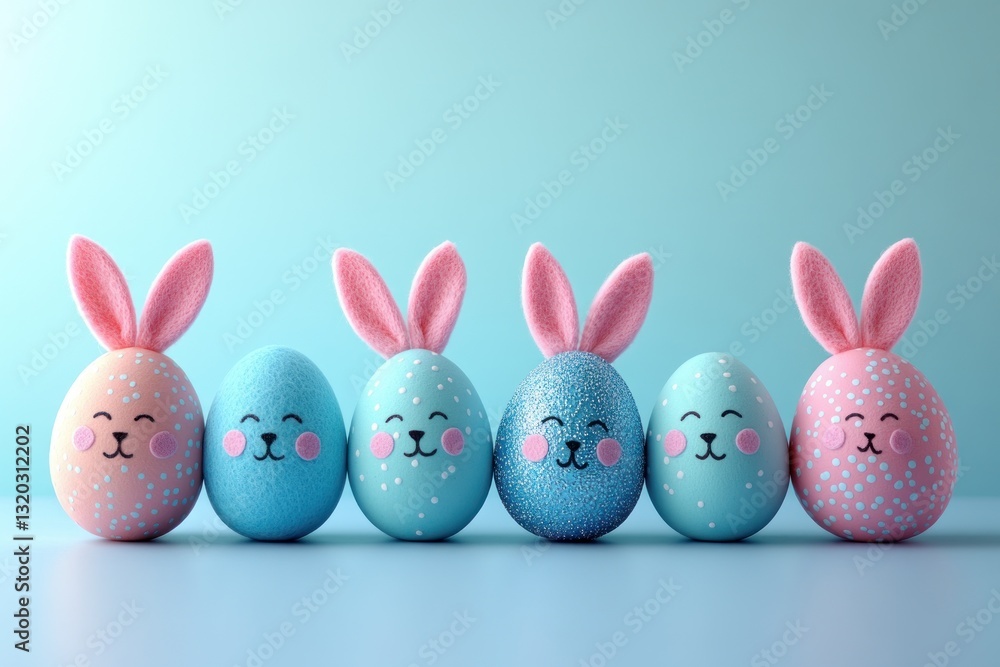 Easter Eggs with Bunny Faces and Felt Ears for Spring Holiday Decoration Easter Eggs with Bunny Faces and Felt Ears for Spring Holiday Decoration