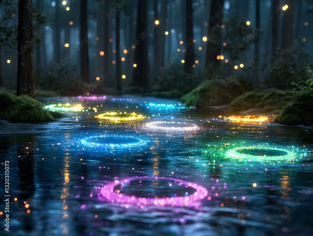 Enchanted Forest River with Glowing Rings Enchanted Forest River with Glowing Rings