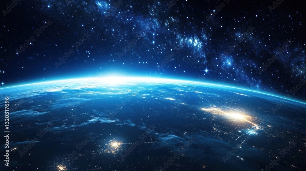 Fototapeta premium Night view of planet Earth highlighting global communication networks and financial connections