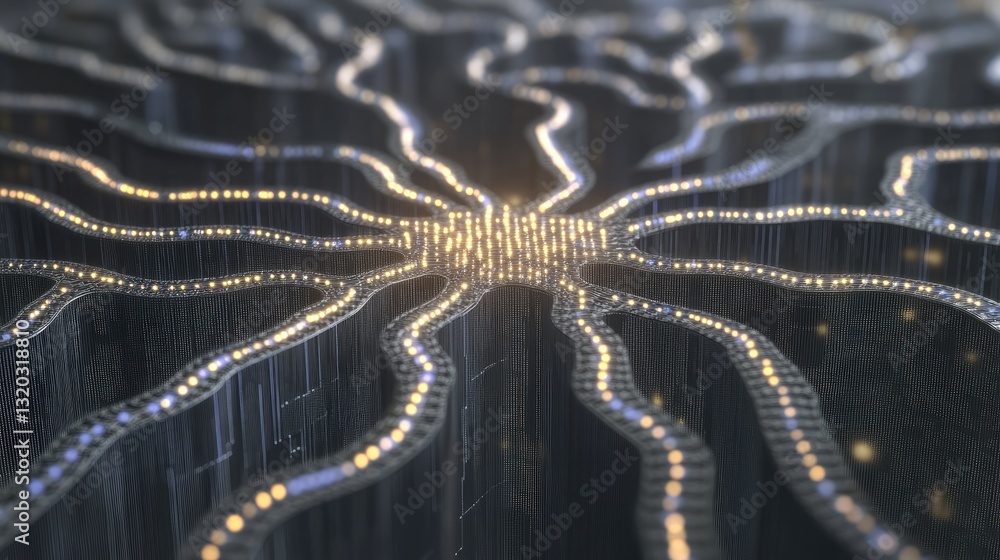 Obraz premium AI-driven computing visualization with neural networks and deep learning nodes.