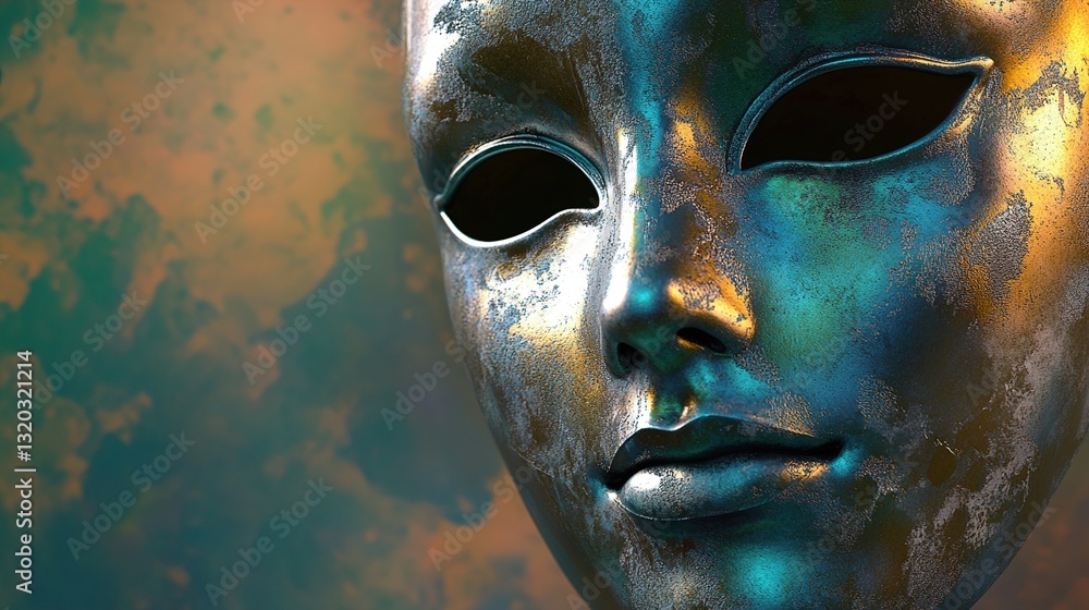 Mysterious Venetian Mask: Antique Gold and Blue Carnival Costume Mysterious Venetian Mask: Antique Gold and Blue Carnival Costume