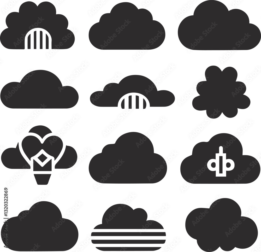 weather icons set. Cloud Icons Set with Various Designs weather icons set. Cloud Icons Set with Various Designs