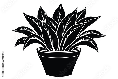 houseplant monstera deliciosa in a pot silhouette