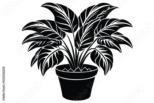 houseplant monstera deliciosa in a pot silhouette