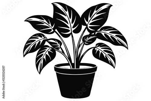 Vector silhouette Monstera flower in a pot as an interior or home garden decoration