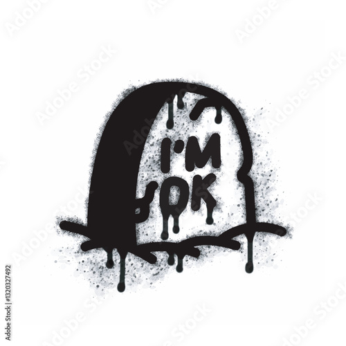 Tombstone spray icon isolated on white background. Tombstone graffiti icon sprayed in black on white background. Vector illustration.