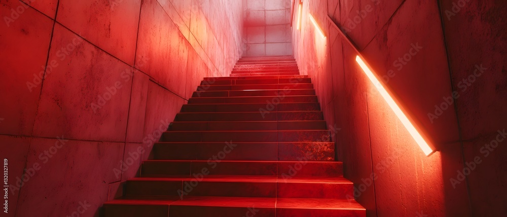 Obraz premium Striking and captivating red staircase tunnel with geometric lighting effects bold architectural lines and a minimalist contemporary design This image creates a sense of depth symmetry