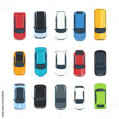 top view colorful cars set illustration