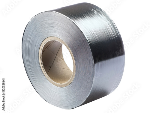 metallic steel strip roll on white background