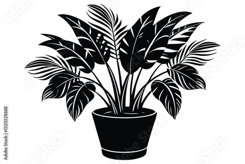 Houseplant monstera deliciosa in a pot. plant vector silhouette isolated on white background