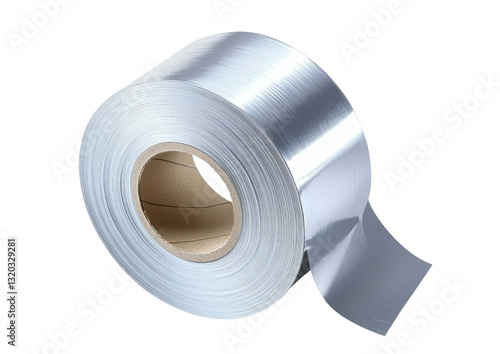 silver metallic roll of strapping band isolated on white background