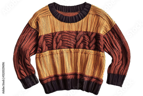 cable knit sweater, autumnal colors, on transparent background