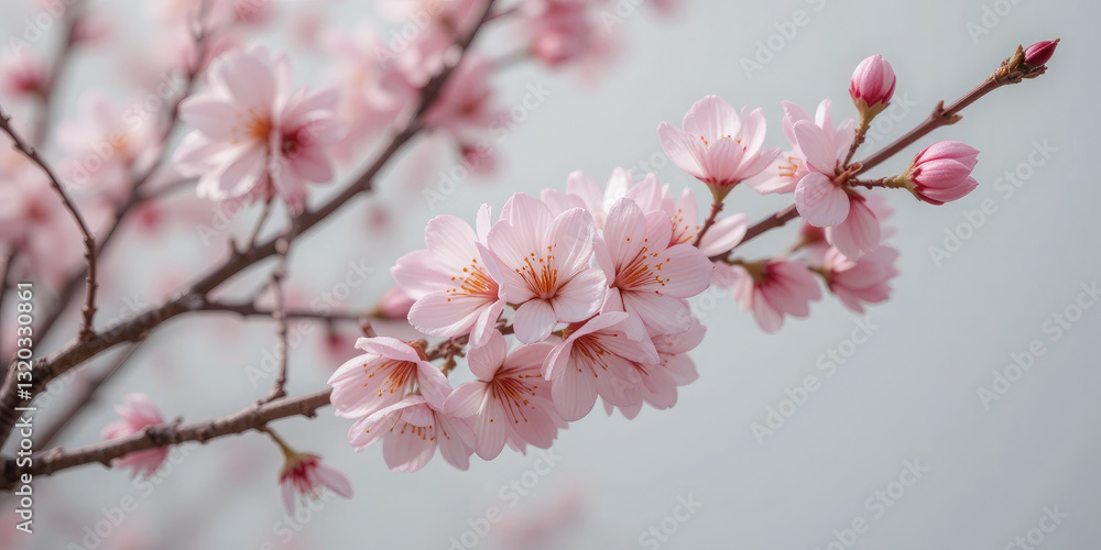 Fototapeta premium Pink Cherry Blossom in Spring Isolated On White Background.