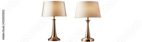 elegant gold table lamps with cream shades on white background