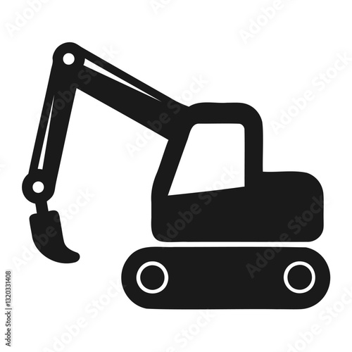 Isolated steel excavator icon depicting heavy construction equipment