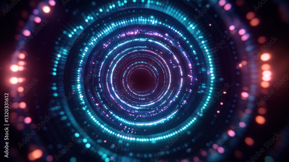 Futuristic Cyber Tunnel with Glowing Points in Infinite Space for Data Transfer Concept Futuristic Cyber Tunnel with Glowing Points in Infinite Space for Data Transfer Concept