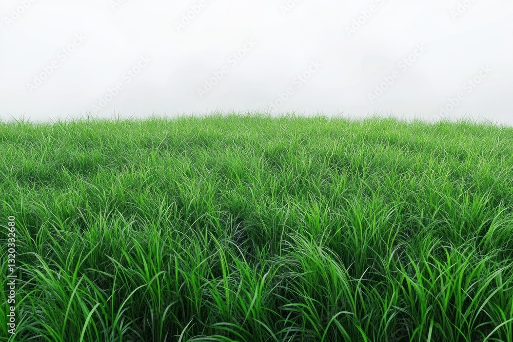 Obraz premium Lush Green Grass Under Bright Overcast Sky Hyper-Realistic Nature Photography Minimalist Landscape