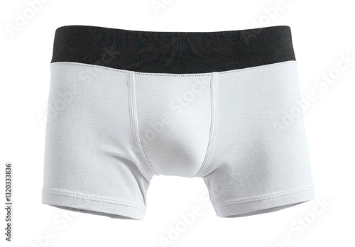 grey boxer shorts with black waistband isolated on white background