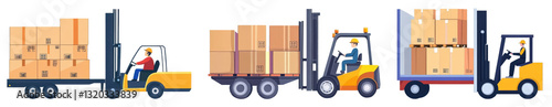 forklifts loading cargo boxes illustration