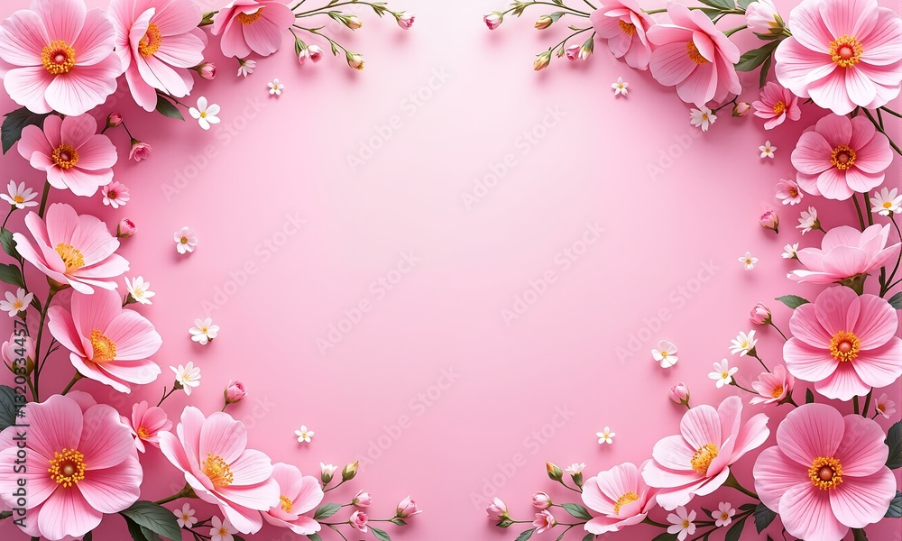 Fototapeta premium A pink flower background with flowers.
