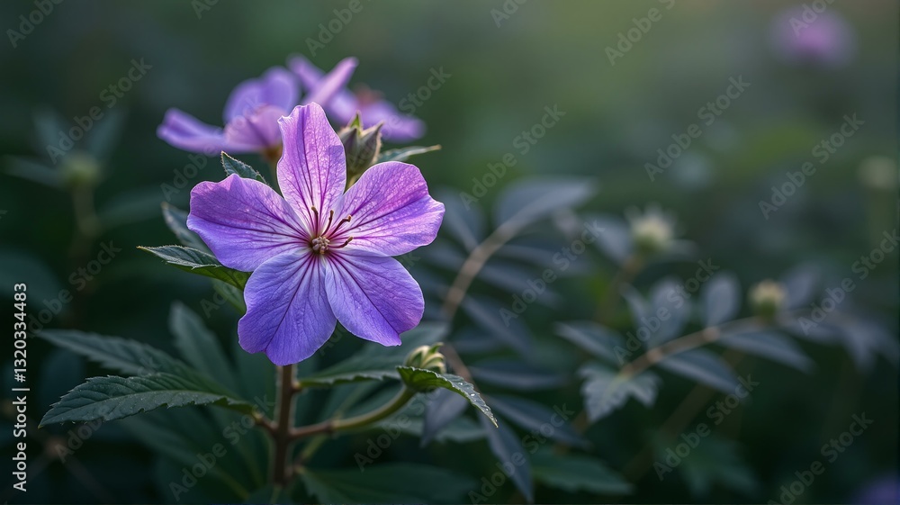 Fototapeta premium A pink flower on top of green leaves.