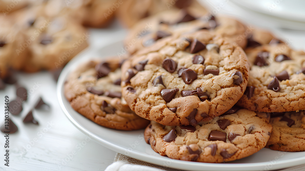 Freshly Baked Chocolate Chip Cookies on a White Plate
Freshly Baked Chocolate Chip Cookies on a White Plate