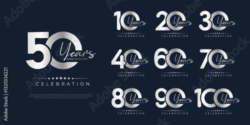 set of anniversary premium collection logotype silver color for celebration sign event,party, wedding, greeting card, and invitation design om dark background