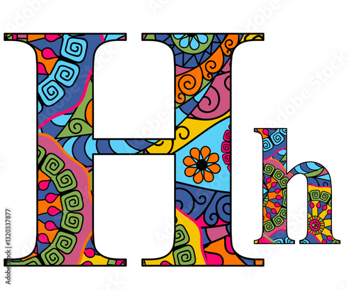 Vector image letter of the English alphabet with colorful vintage hand drawn pattern isolated on transparent background