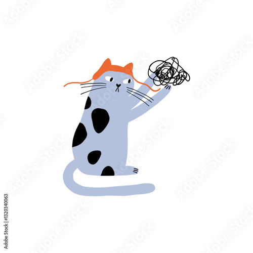 Cute funny cats in different comic poses. Adorable feline animals, clumsy funny kittens sleeping, lying, playing in funny poses. Flat vector illustration on white background