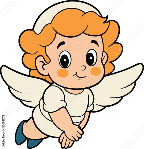 Angelic figure soars gracefully, radiating innocence and peace with soft wings and halo 