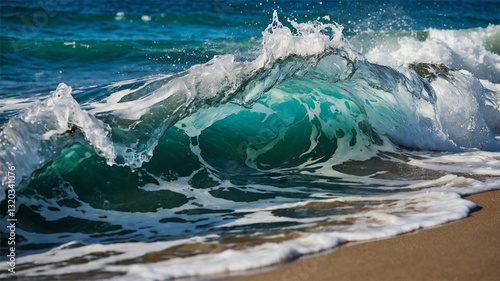 Wallpaper Mural Powerful Ocean Wave Cresting Along the Beach Shoreline in Vibrant Blue Colors Torontodigital.ca