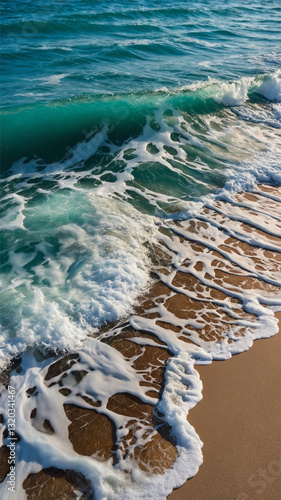 Wallpaper Mural Powerful Ocean Wave Cresting Along the Beach Shoreline in Vibrant Blue Colors Torontodigital.ca
