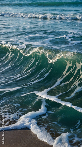 Wallpaper Mural Powerful Ocean Wave Cresting Along the Beach Shoreline in Vibrant Blue Colors Torontodigital.ca