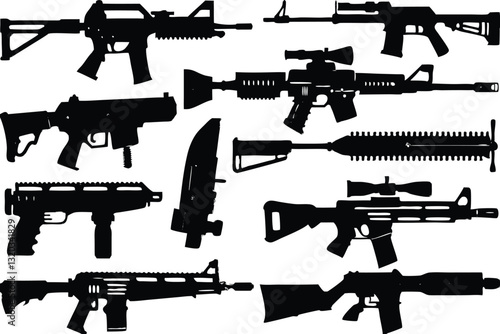 Firearms Silhouette Vector on white background