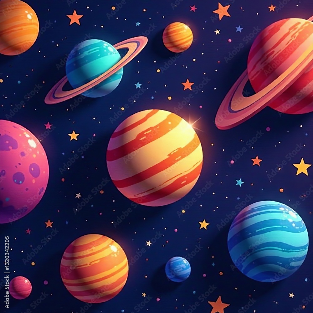 Colorful abstract cosmic pattern of planets and stars, cosmic energies, space, infinity Colorful abstract cosmic pattern of planets and stars, cosmic energies, space, infinity