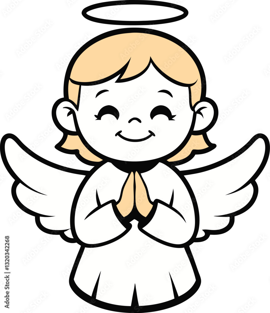 Angel, with a halo, gently folded hands, exuding peace and grace. Angel, with a halo, gently folded hands, exuding peace and grace.